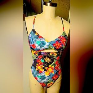 The Bikini Lab One-Piece Tropical print strappy Swimsuit.